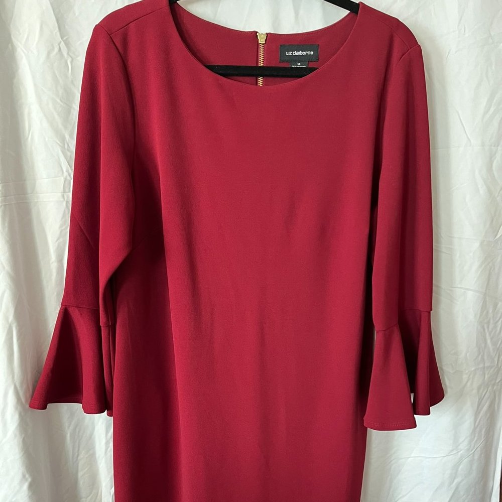 Liz Claiborne red sheath dress with bell sleeve, 14